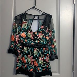 Size Small, “2”, Blush Boutique black & floral romper